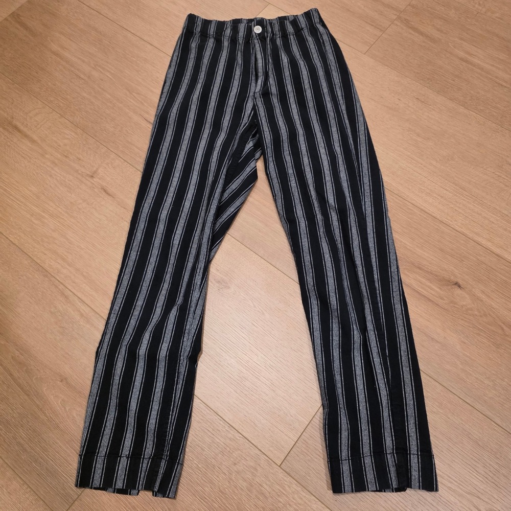 Brandy Melville Black White Striped High Waist Cotton Straight Leg Pants OS